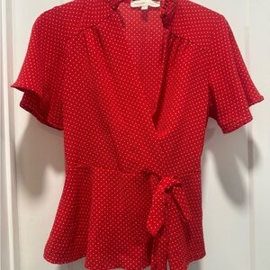 Chic Red Polka Dot Wrap Blouse